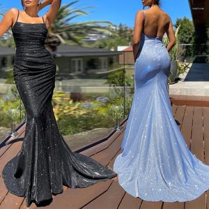 Casual Dresses Square Collar Satin Maxi Dress Long Train Mermaid Sleeveless Evening Party Tank Stretch Black Floor Length Gown