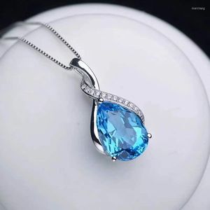 Naszyjniki wisiorek wykwintne moda luksusowy niebo niebieski kryształ cyrkon kropla w łańcuch Naszyjnik dla kobiet biżuteria ślubna zaręczynowa
