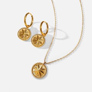 Hänge halsband charm 18k guldpläterad rostfritt stål smycken set gåva fest åtta spetsiga stjärnörhängen mynt halsband för kvinnor