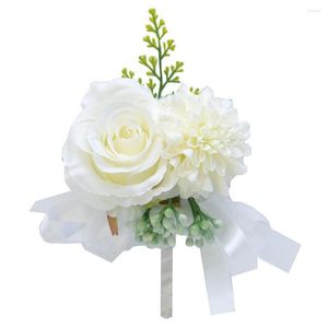 装飾的な花ホワイトブートニエールウェディングコルセージ人のための人工レッドローズブレスレット