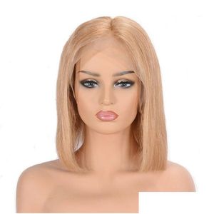 Lace Wigs Golden Blonde Human Hair Bob Short Straight European Remy Glueless Front Wig With Baby For Women 27 Drop Delivery Products Dhlcw