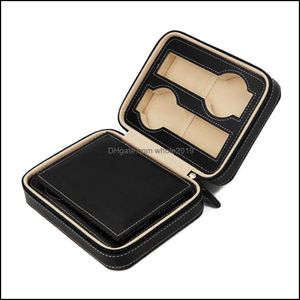 Titta på rutor Fall Box Square 4Slots Organizer Portable Lightweight Syntetic Leather Storage Case Holder Drop Delivery Watches Acce Otays