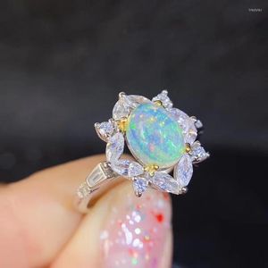 Cluster-Ringe, eleganter Opal-Ring, Schmuck, Ankunft, erstklassiges natürliches und echtes 925er-Sterlingsilber