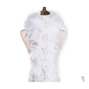 Decorazione per feste 2 Yard Fluffy Boa di piume di tacchino bianco Circa 40 grammi Accessori per abbigliamento Costume di piume di pollo / Scialle / Piume per Dh8Lw