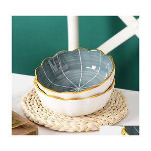 Bowls 6.5 Inch Lace Bowl Simple Nordic Style Underglaze Ceramic Rice Tableware Snack Salad Noodle Drop Delivery Home Garden Kitchen Dh42Z