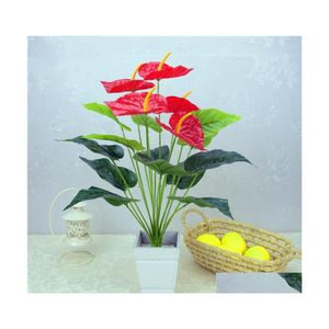 Dekorative Blumen Kränze 12/18 Köpfe Künstliche Blume Kleine Topfpflanze Seidenanzug Große Anthurium Bürodekoration Bonsai Wer Dhyhz