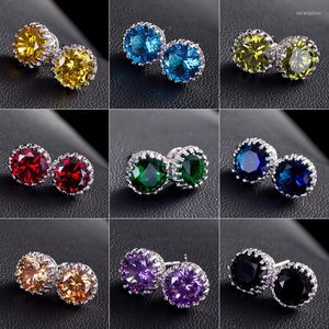 Brincos de garanhão pequeno Crystal Classic 8mm Stone redonda para mulheres estilo coreano Jóias jovens joias de zircônia cúbica