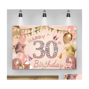 Party Decoration Rose Gold Birthday Background Cloth Balloons Ribbons Glitters Letter Pography Backdrops Happy Decor Drop Delivery H Dhcdt