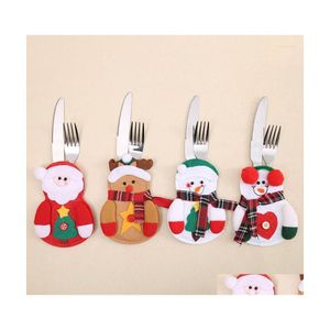 クリスマスの装飾装飾雪だるまのキッチン食器ホルダーバッグパーティーホームテーブル用クリスマス装飾