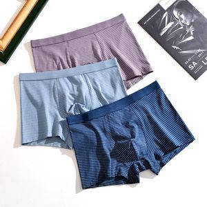 Unterhosen 3 teile/lose Herren Unterwäsche Gestreifte Höschen Bugle Beutel Nahtlose Atmungsaktive Ropa Interior Para Boxershorts Trunks 3XL