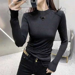 Women's Knits & Tees Designer New Independent Shirt Solid Triangle Neck Elastic Long Sleeve T-shirt Undercoat Fashion Top Plus Size AWWS