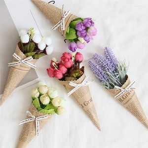 Decorative Flowers 1 Bunches Lifelike Artificial Flower Kraft Paper Wrap Fake Pography Props Home Decor For Wedding