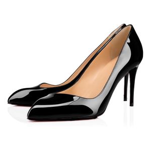 Sandaler Women's High Heel 85mm Elegant Evening Dress Black Nude Lacquer Leather Pointed Design Box EU 35-43