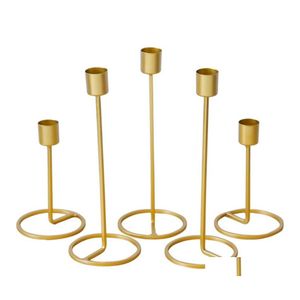 Candle Holders Nordic Style Holder Gold Single Head Iron 3D Geometric Candlestick Romantic Table Decor Creative Home Wedding Decorat Dhy4D