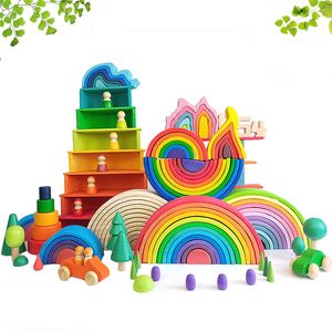 Blocks DIY 3D Wooden Toys Rainbow Building Stacker Duży rozmiar Kreatywne Montessori Educational for Kids Kids 230113