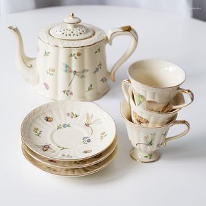Copas de copos pires britânicos de café em cerâmica francesa britânica e prato definido para a tarde de sobremesa caneca de chá de chá de chá de cozinha