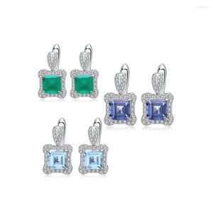 Orecchini a bottone Gem's Ballet Argento sterling 925 Vintage Quarzo naturale Agata verde Topazio azzurro Orecchini con pietre preziose Bianco CZ Donna