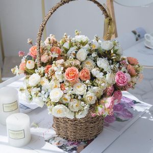 Dekoratif Çiçekler Yapay İpek Gül Şeksı Küçük Pembe Buket Diy Ev Düğün Dekorasyonu Sahte Sevgililer Günü Hediyeleri