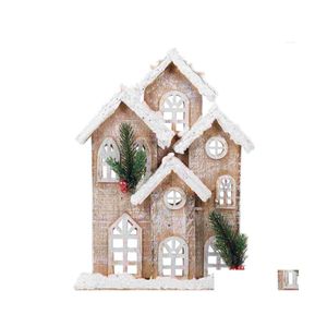 Party Decoration Christmas House Village Wood Ornament Luminousadornment Decor Hanging Snow Lights Light Scene Decorations Wood Do DHZ3M