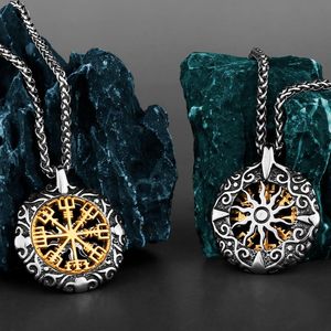 Pendant Necklaces Original Stainless Steel Fashion Personality Viking Rune Amulet Hollow Men's Girlfriend Sweater Chain Jewelry Wholesal