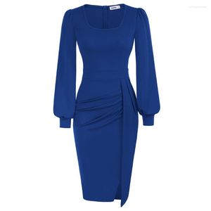 Casual Dresses JC Womens Retro Bodycon Dress Square Neck Long Sleeve Pencil Ruched Slit Work Wedding Guest Cocktail Ol Workwear A30