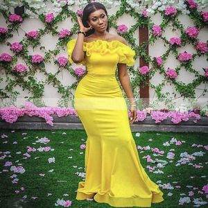 Yellow Ruffles Off Shoulder Mermaid Bridesmaid Dresses For Women Plus Size Long Wedding Party Dress Robe De Soiree De Mariage