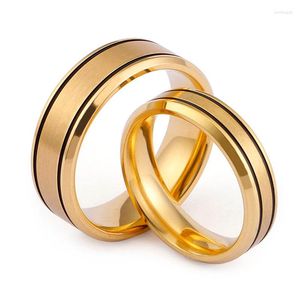 Wedding Rings Stainless Steel Ring Golden Matte Finished Black Thin Line Couple Alliance Jewelry For Women And Men