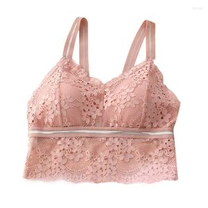 Camisoles & Tanks Women Lace Wireless Bra Lenceria V-shaped Beautiful Back Wrapped Chest Comfortable Brassiere Stretch Padded Underwear