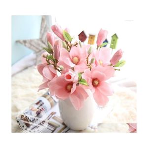 Decorative Flowers Wreaths 14.5Inch Open Magnolia Fower Branch Artificial For Pink White Wedding Decoration Room Table Decor Flore Dhadu