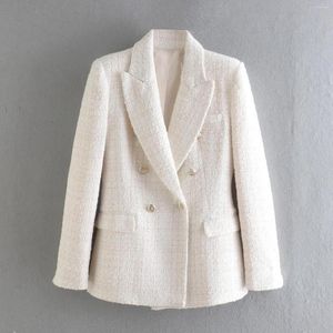Damenanzüge Cacocala 2023 Frühling Frauen Jacke Mode Zweireiher Tweed Blazer Mantel Vintage Langarm Weibliche Oberbekleidung Chic Top