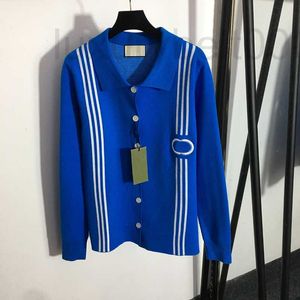 Women's Jackets designer Trendy Lapel Neck Sweater Personality Stripe Embroidery Knit Cardigan Coats 2 Colors Brand Tops KU4I