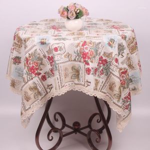 Table Cloth Mediterranean Tablecloth Cotton Linen Romantic Floral Stamps Vintage Cover Wedding Party Christmas Cloth1