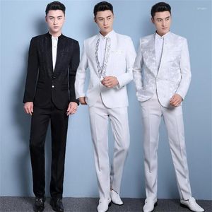 Men's Suits Stand Collar Mariage Groom Wedding For Men Blazer Boys Prom Sequins Fashion Slim Masculino Latest Coat Pant Designs