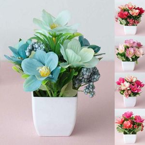 Decorative Flowers Plastic Artificial Rose Flower Plant Bonsai Home Garden Party Table Ornament Simulation Green Leave Potted Decor