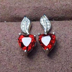 Studörhängen Natural Real Garnet Love Heart Earring 1.2ct 2st Gemstone 925 Sterling Silver T932301