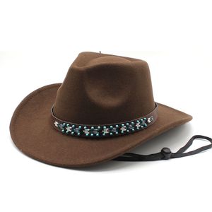 2023 Cowboy Hat Fedora Hats kobiety mężczyźni Fedoras Jazz Top Cap Autumn Winter Trilby Woman Man Caps z liną 10 kolorów