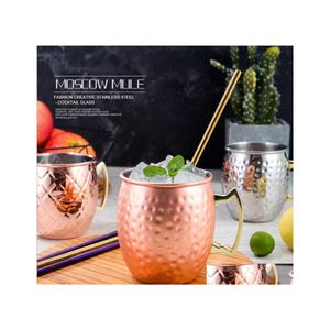 Mugs Moscow Me Mug Stainless Steel Beer Cup Rose Gold Sier Copper Hammered Plated Bar Drinkware Beverage Cocktail Glass Drop Deliver Dhp0T