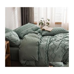 Bedding Sets Bonenjoy Green Set Geometric Cut Flowers Brushed Fabric Bed Linen Queen/King Size Duvet Er Sheet Pillowcase Drop Delive Dhy2U