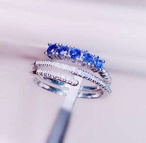 ジュエリーごとのクラスターリング自然リアルブルーサファイアラウンドリング0.15ct 5pcsジェムストーン925スターリングシルバーファインJ8080804