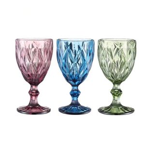 Wholesale 300ml wine glasses 10oz Vintage Pattern European style embossed stained lamp thick goblets for Party Wedding
