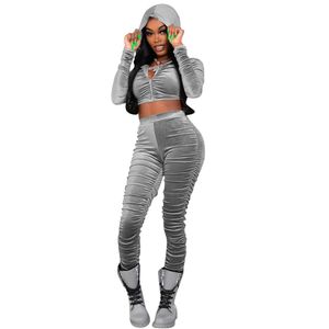 Tracksuits Designer Fall Winter Velvet Tracksuits Women Sweatsuits Long Sleeve Hooded Jacket and Stacked Pants Two Piece Sets Outfits Casual