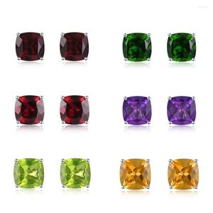 Kolczyki stadninowe BoeyCjr 925 Silver 4 Design Design 7x7 mm naturalny kolorowy kamień szlachetny Garnet Peridot dla kobiet Prezent