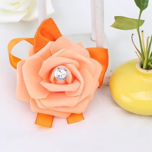 Dekorativa blommor flicka brudtärna handledskorsning brud blommor corsages stretch armband armband för bröllop prom party homecoming xh025