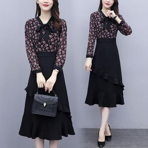 Casual Dresses Fashion Floral Long Sleeve Dress Womens Cute Patchwork Autumn Birthday Party Cocktail Night Slim A-line kläder