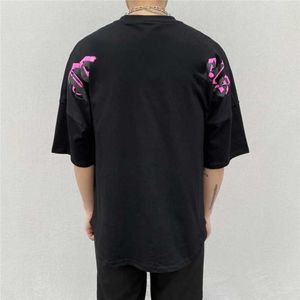 サマーPAメンレディースパームTシャツマンスタイリストティーギロチンベアパームプリント半袖切り捨てられたベアアングルティーエンジェルTシャツYHR