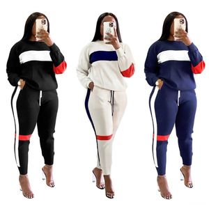 Women's Two Piece Pants Geometric Patchwork Casual 2 Pieces Set Woman Jogger Sports Preppy Outfit Fashion Young Tracksuit Autumn Clothing