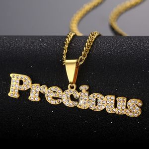 Chokers Personalized Custom Diamond Name Necklaces for Men Women Customized Fashion Stainless Steel Gold 5mm Cuban Chain Pendant Jewelry 230113