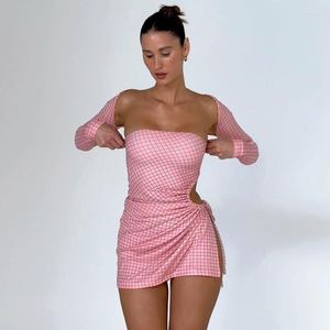 Casual Dresses Y2K Fashion Outfits Vintage Pink For Women Summer 2023 Year Evening Party Mini Sexig klubb Backless Clothes