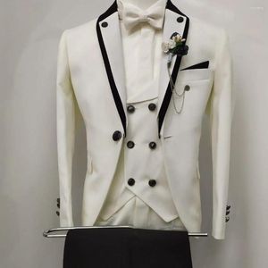 Herrdräkter Ivory Blazer set för små pojkar Slim Fit One Button Tuxedo 3 -delad Custome Size Elegant Child Wedding Suit (Jacket Pants Vest)