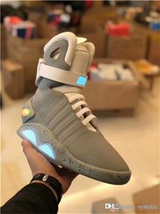 Automatyczne koronki Air Mag Sneakers Marty McFly Buty LED LED Buty Buty Man Powrót do przyszłego blasku w ciemnoszarych butach McFlys z Box US7-12